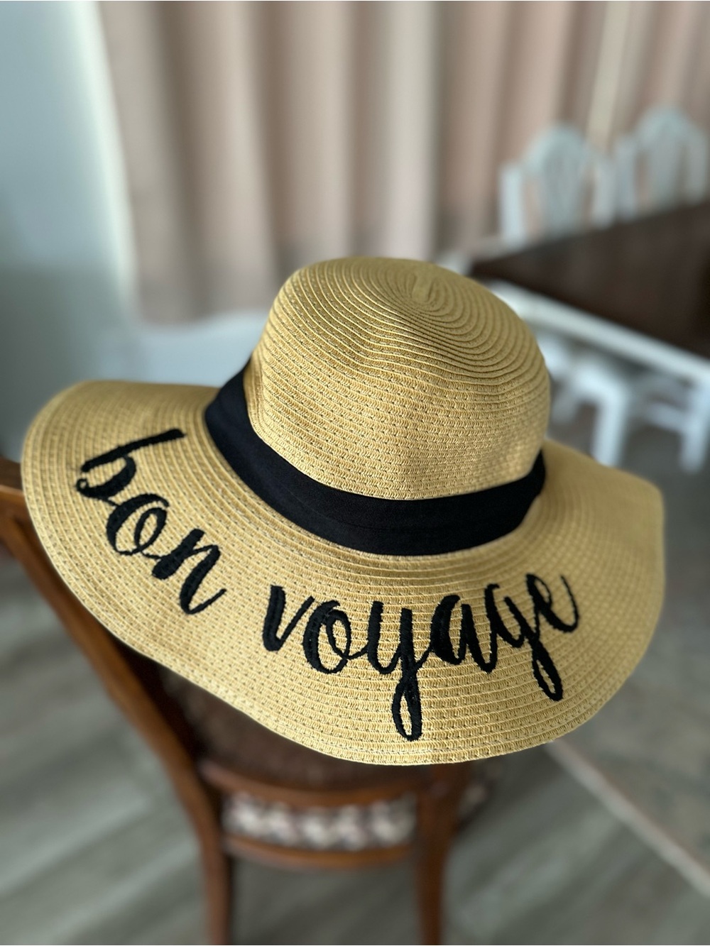 Cc Exclusives Straw Sun Hat with "Bon Voyage" Embroidery